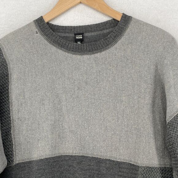 FISHER FOUND Sweater S EILEEN FISHER Patchwork Crafted Jumper Crochet Gray USA - Picture 3 of 13